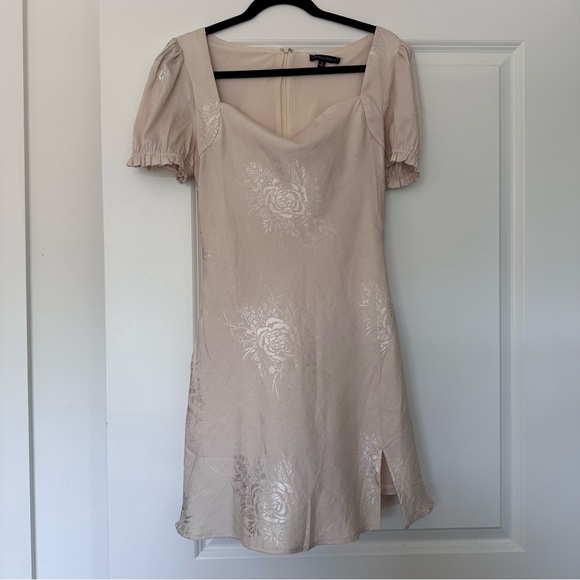 Cotton Candy LA (M) Light Pink Satin Embossed Floral Puff Sleeve Mini Dress - Picture 1 of 8